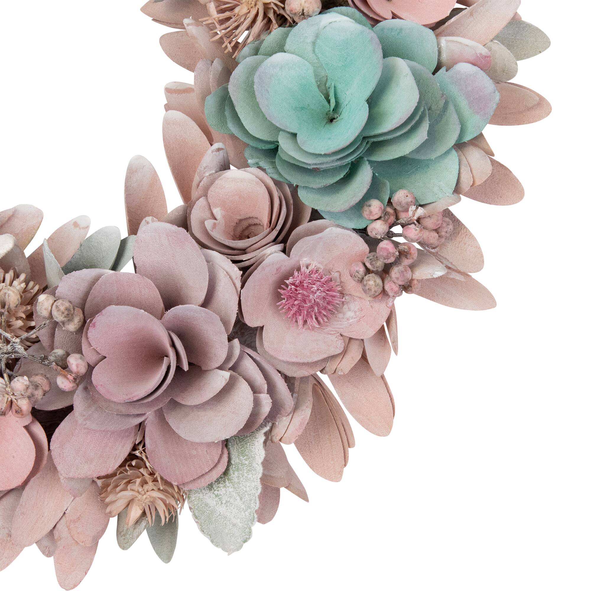 13.5" Wooden Floral Artificial Spring Wreath with Thistles